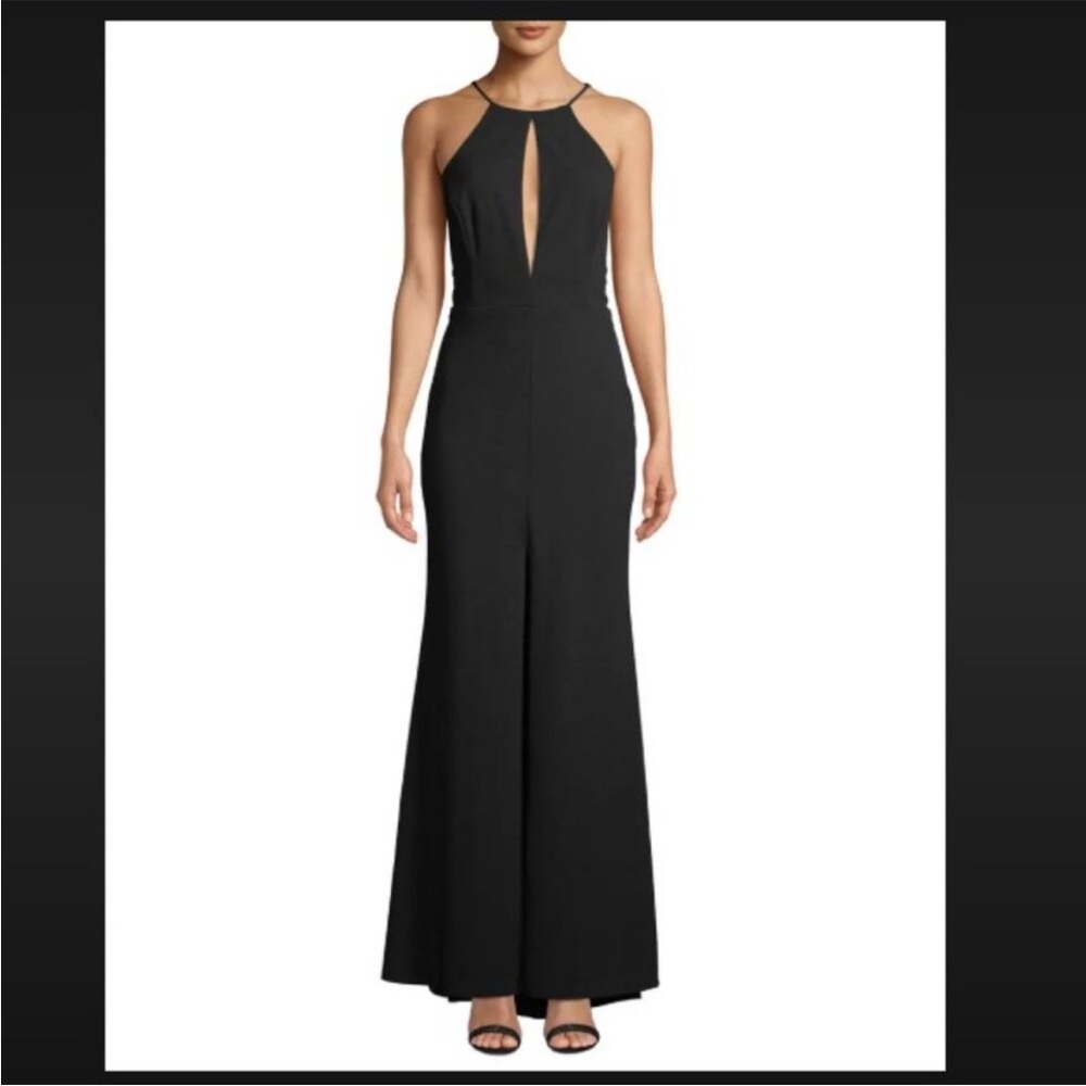 JAY GODFREY Black Gown Maxi Fit and Flare Crepe